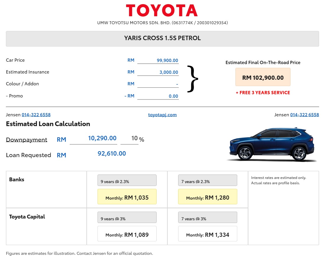 Toyota calculator preview